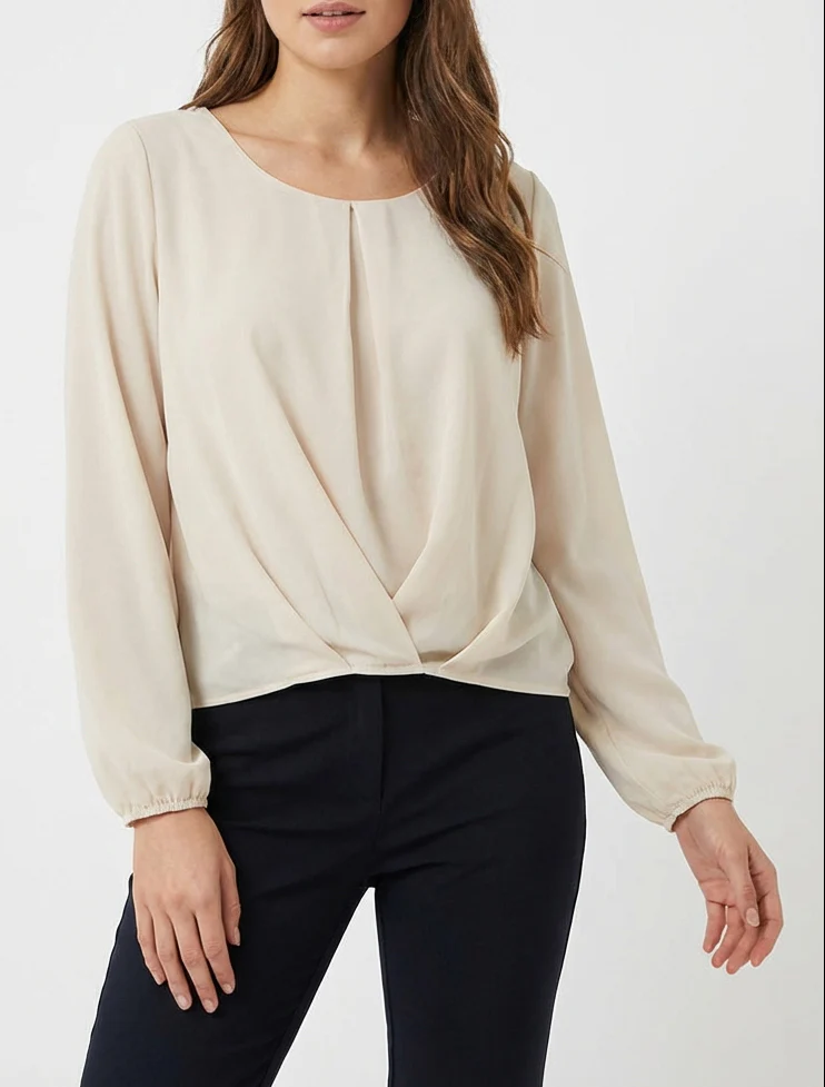 Blouse van voile met een gedrapeerd effect. - Beige - Image 4
