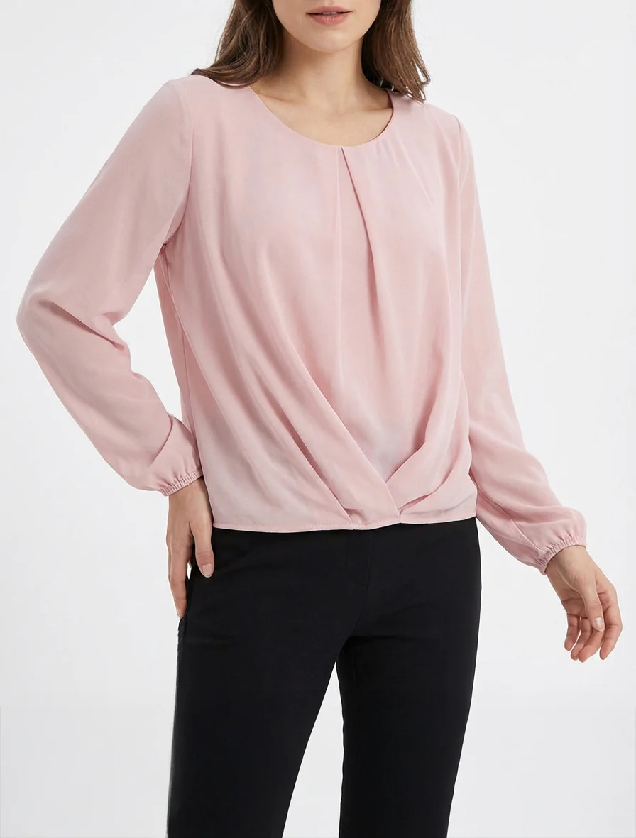 Blouse van voile met een gedrapeerd effect. - Roos - Image 4