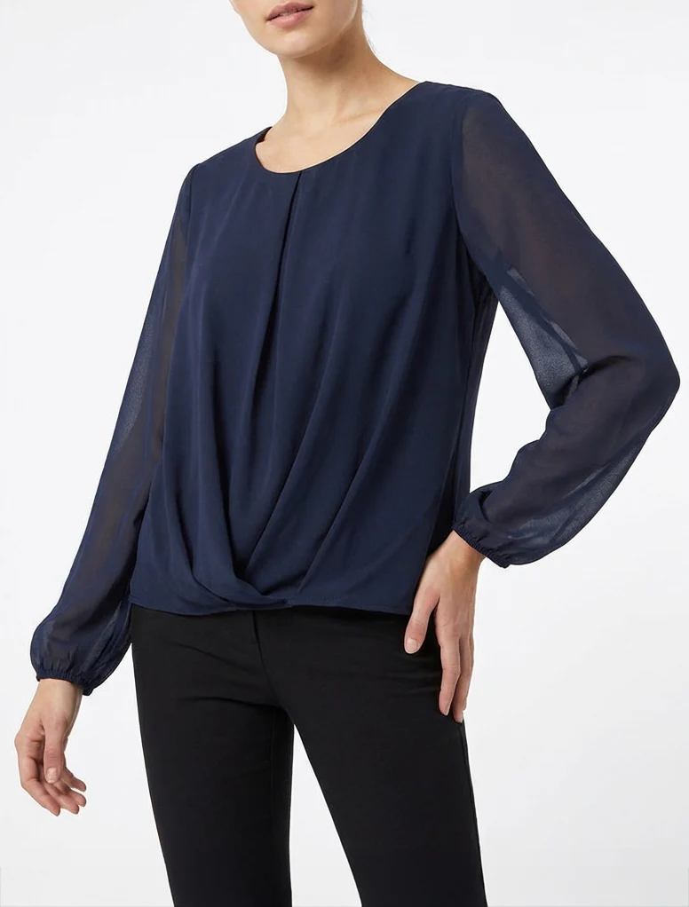 Blouse van voile met een gedrapeerd effect. - Marine - Image 4
