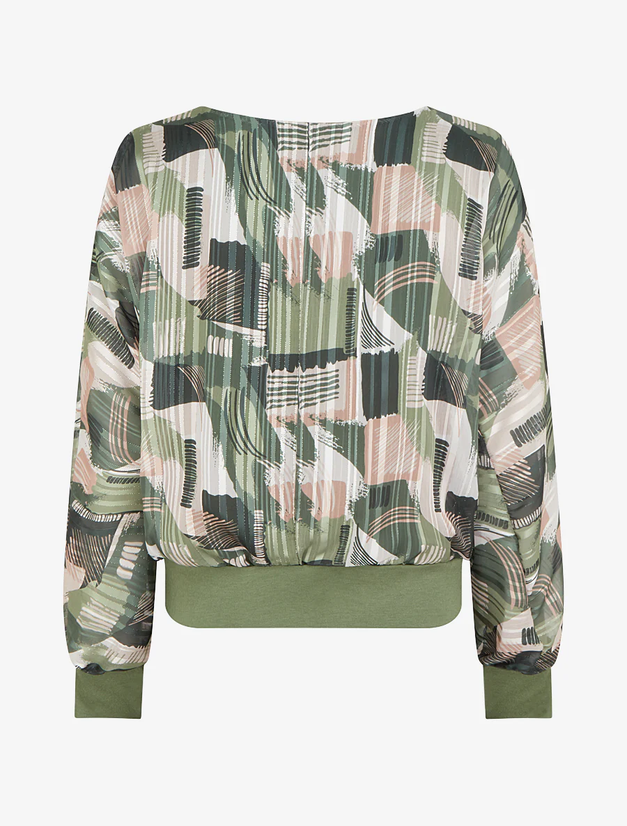 Blouse van voile met fantasieprint en iriserend detail - Kaki - Image 2