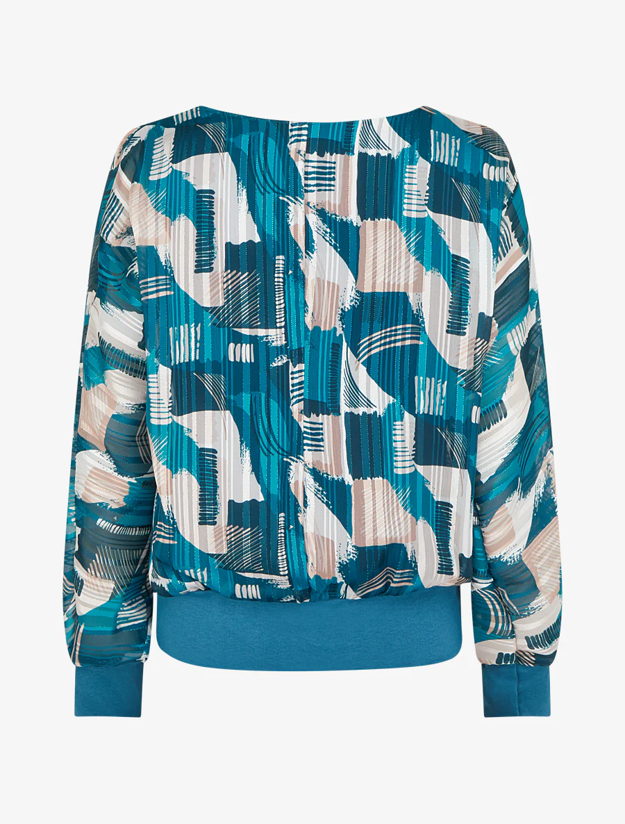 Blouse van voile met fantasieprint en iriserend detail - Eendenblauw - Image 2