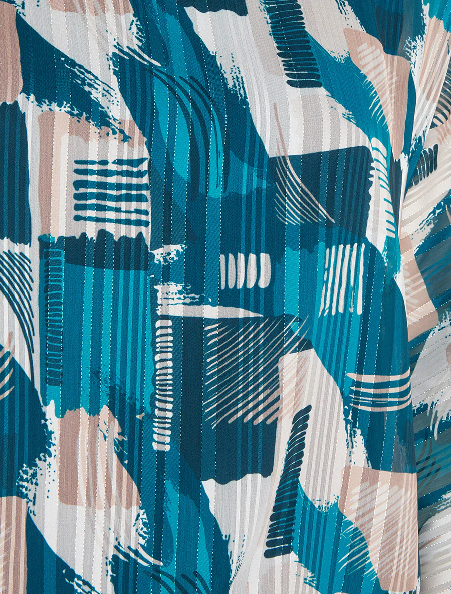 Blouse van voile met fantasieprint en iriserend detail - Eendenblauw - Image 3