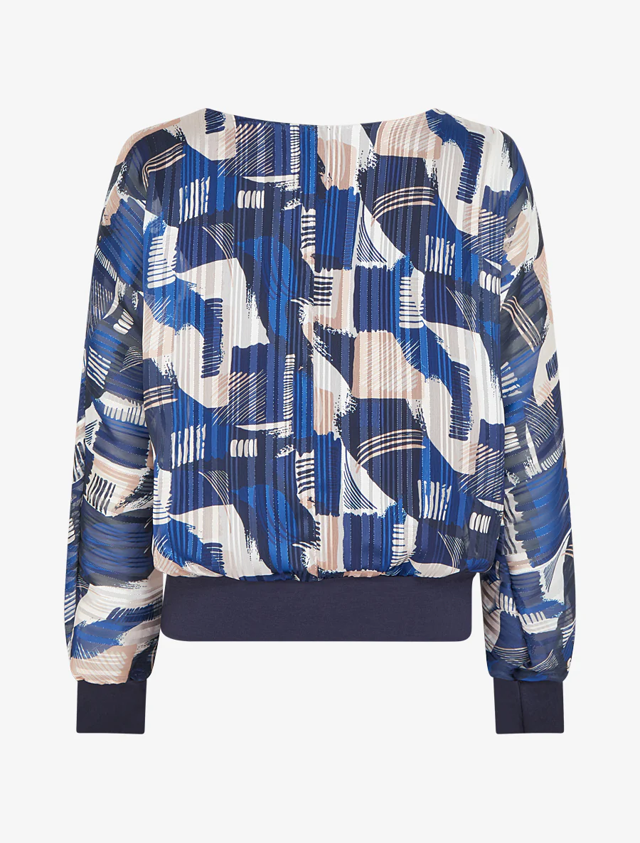 Blouse van voile met fantasieprint en iriserend detail - Marine - Image 2