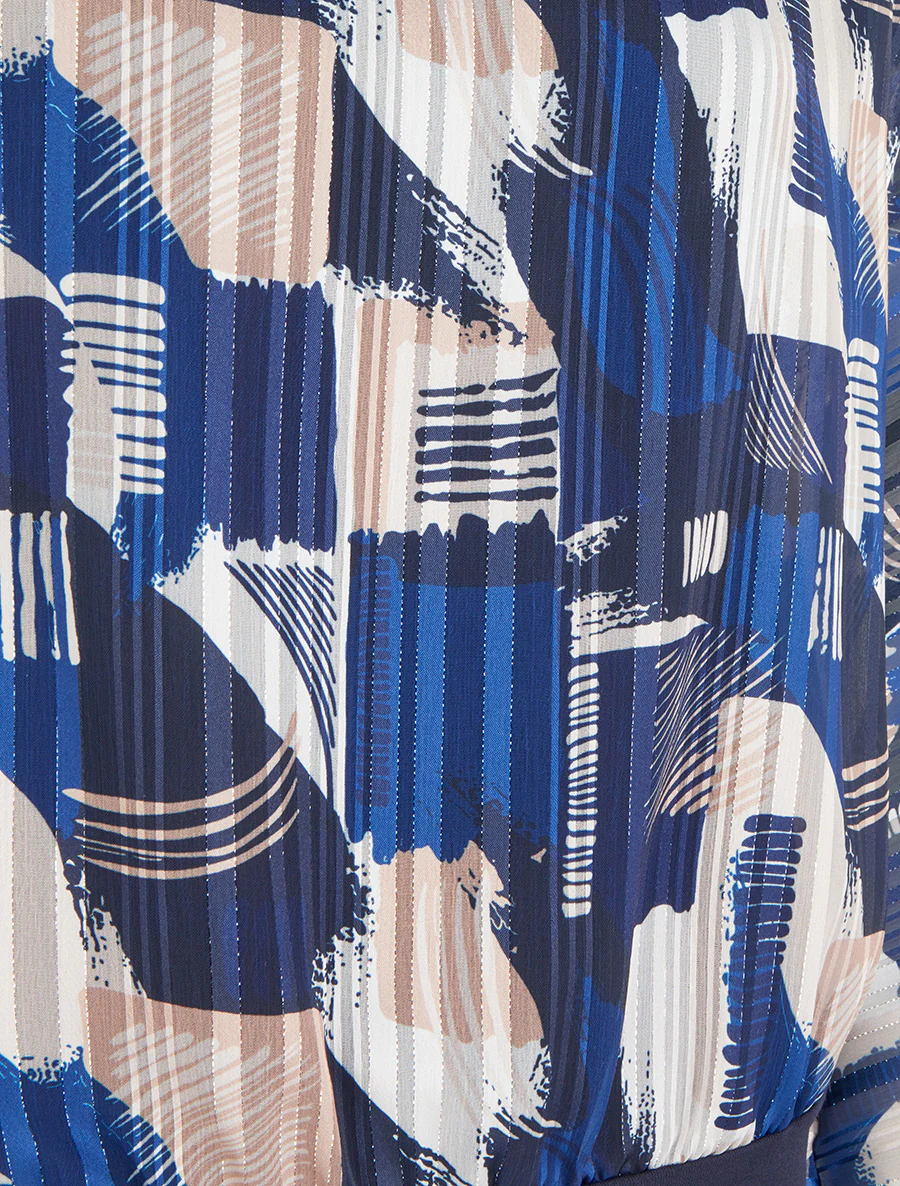 Blouse van voile met fantasieprint en iriserend detail - Marine - Image 3
