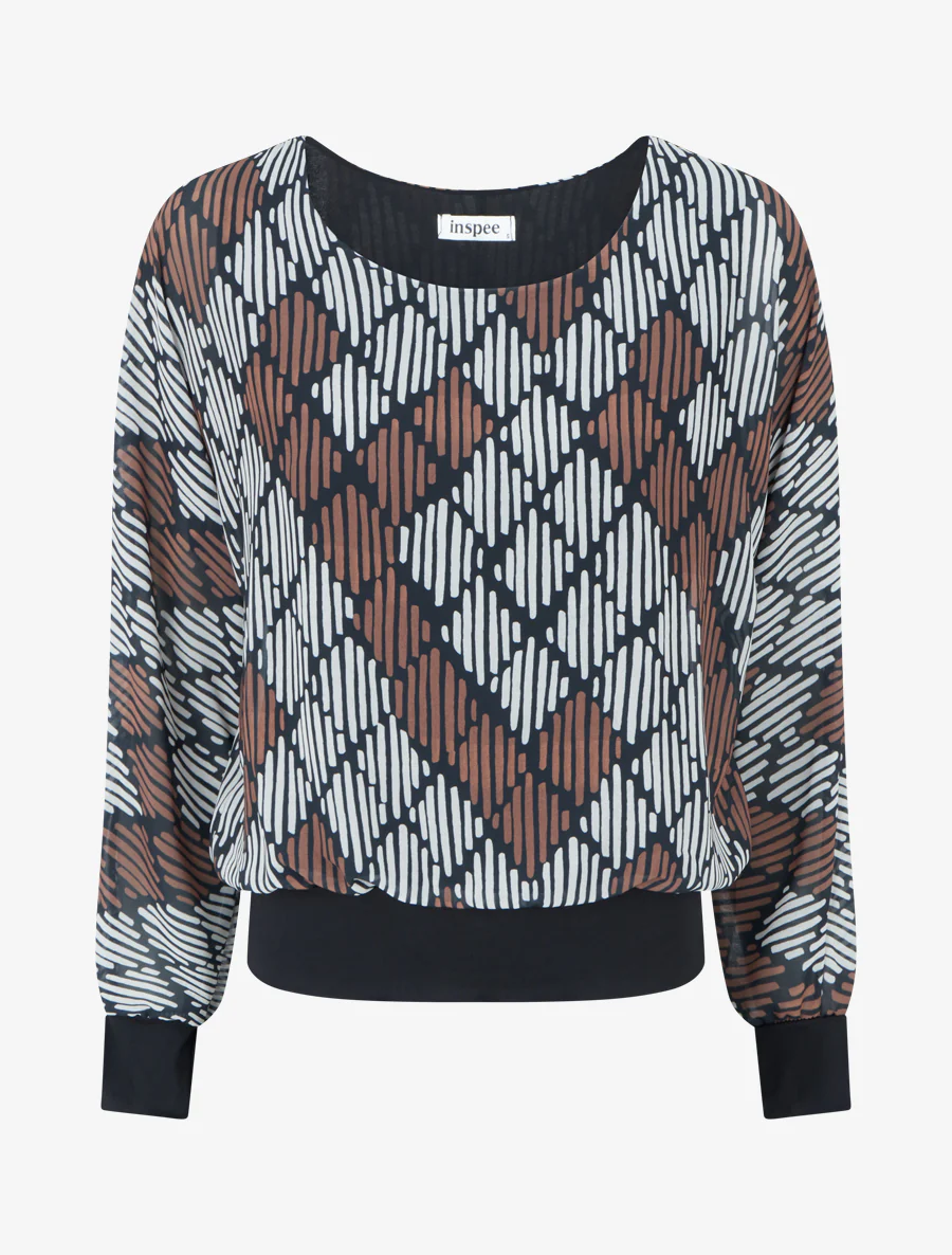 Blouse van voile met grafische print - Zwart