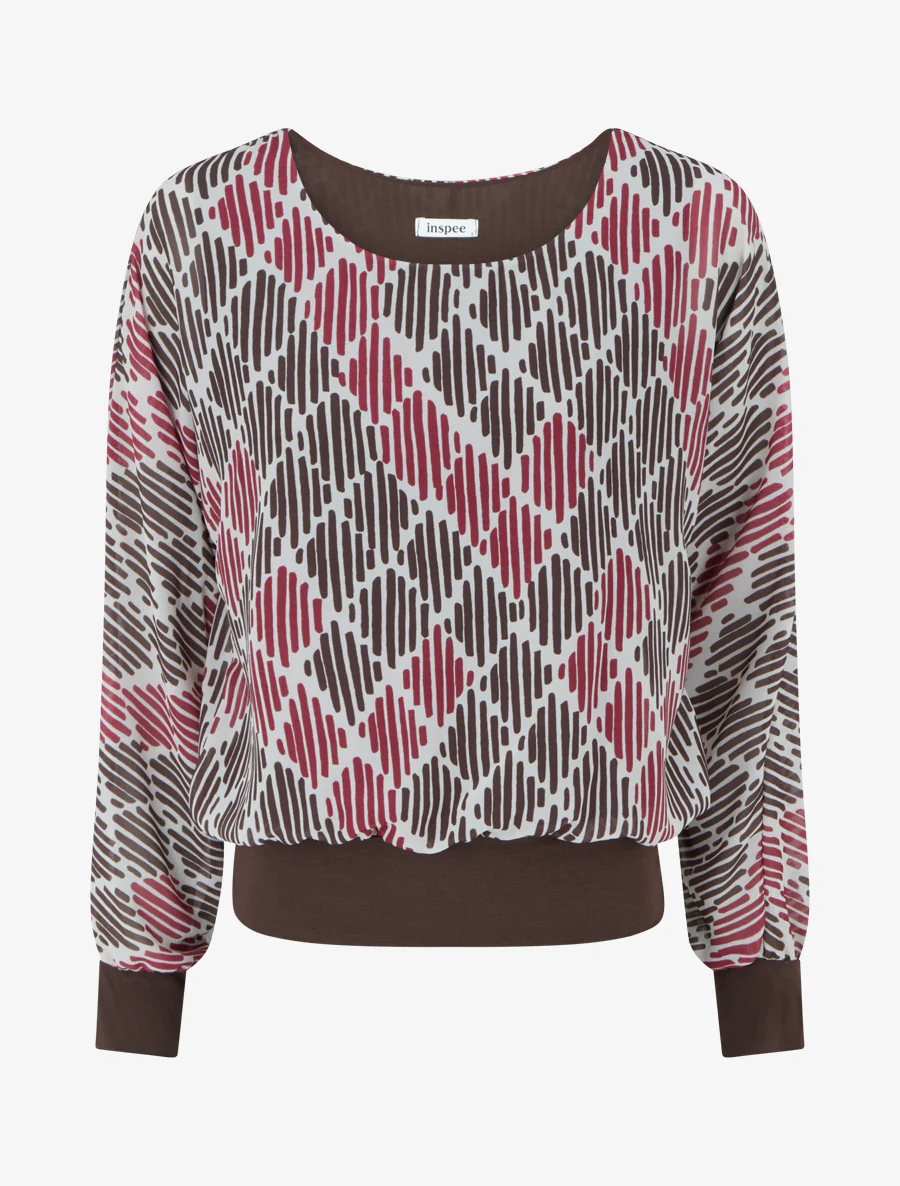 Blouse van voile met grafische print - Bruin