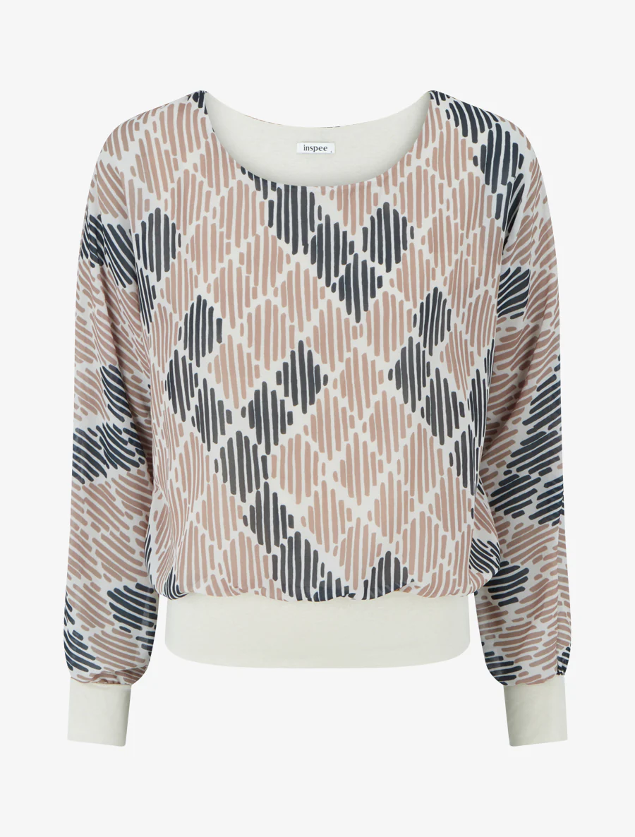 Blouse van voile met grafische print - Beige