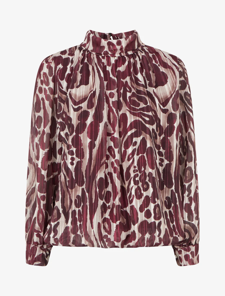 Blouse van voile met luipaardprint - Pruim