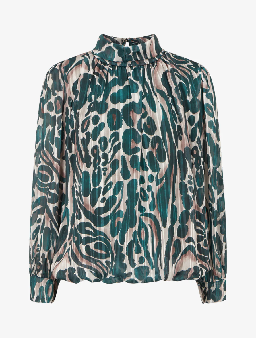 Blouse van voile met luipaardprint - Dennengroen