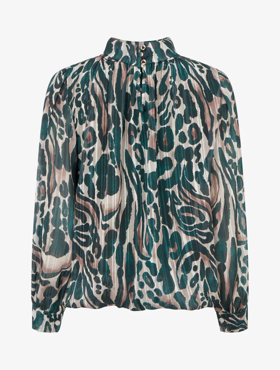 Blouse van voile met luipaardprint - Dennengroen - Image 2