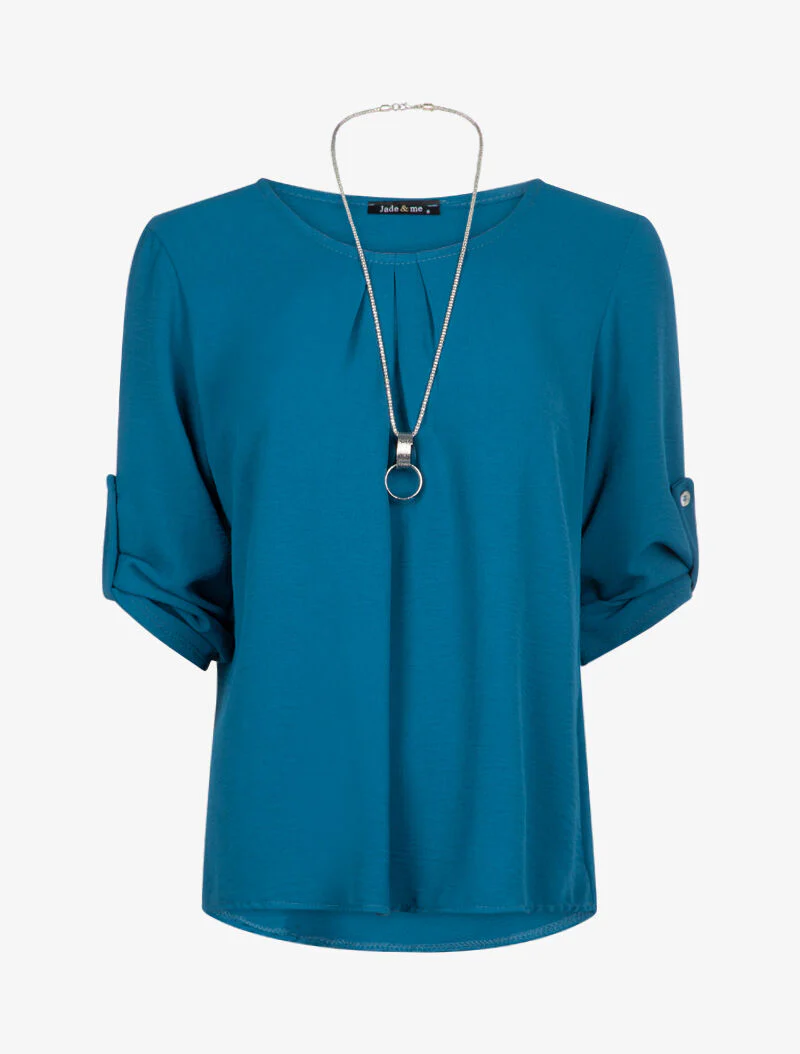 Vloeiende blouse met ketting - Petrolblauw