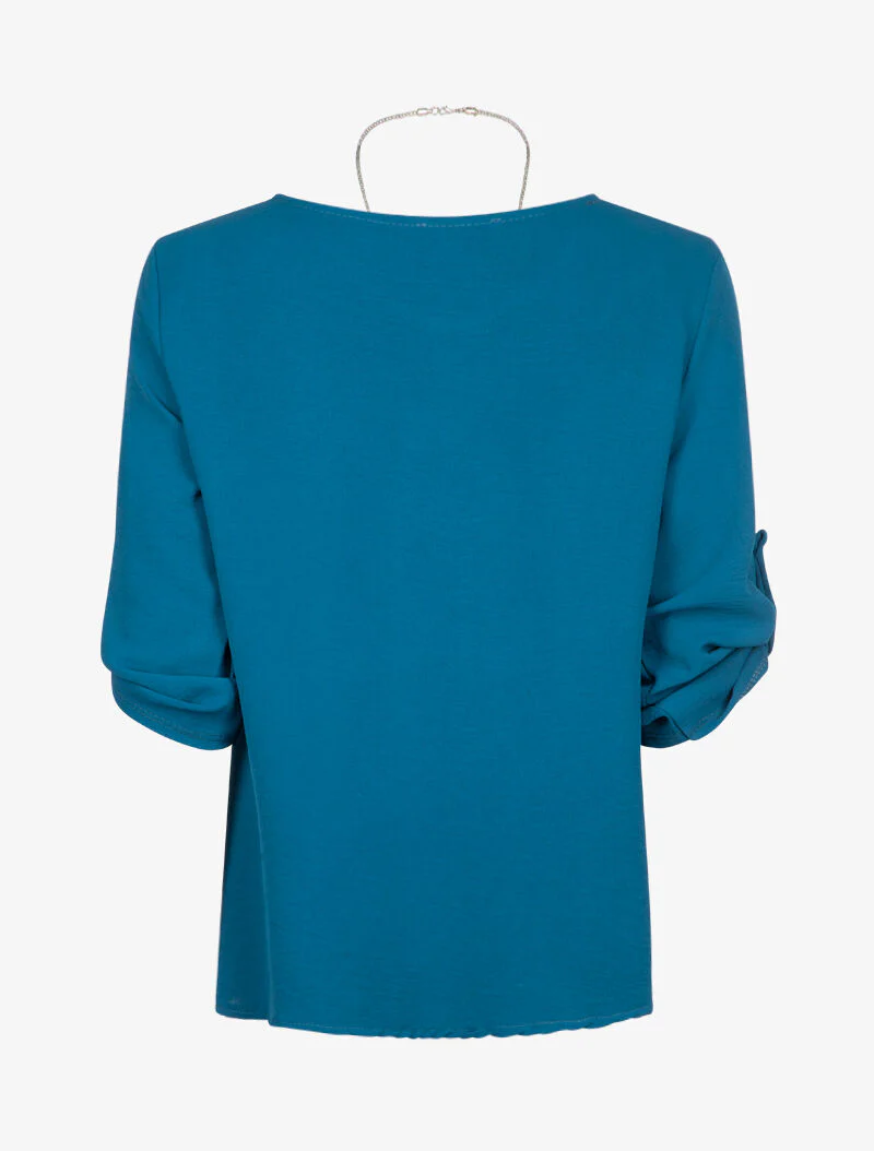 Vloeiende blouse met ketting - Petrolblauw - Image 2