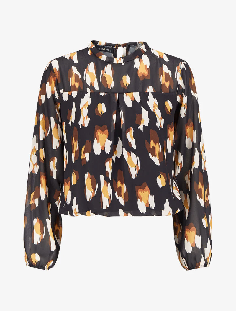 Vloeiende blouse met print - Zwart