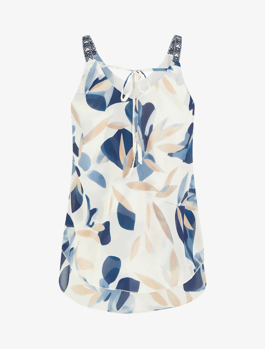 Blousetop met bladprint en geborduurde bandjes - Marine - Image 2