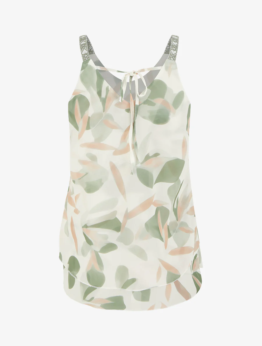 Blousetop met bladprint en geborduurde bandjes - Kaki - Image 2