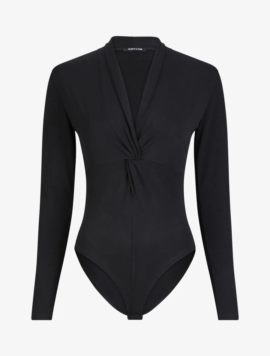 Body met knoop kraag stijl - Zwart