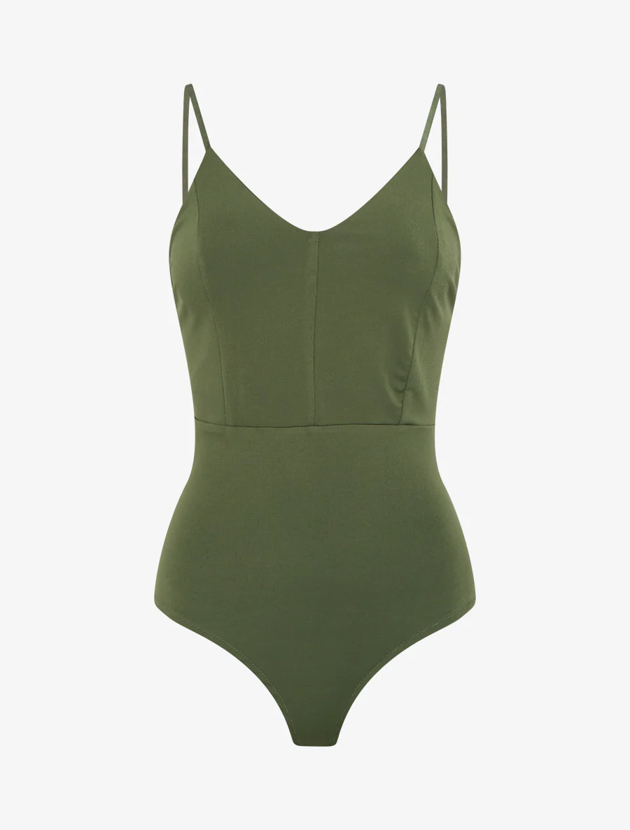 Body met V-hals en fijne bandjes - Kaki