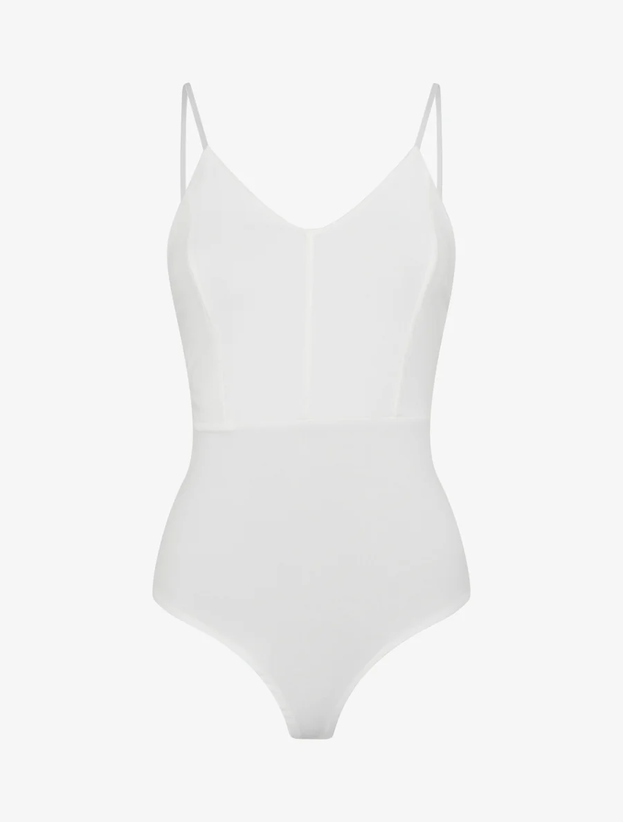 Body met V-hals en fijne bandjes - Wit