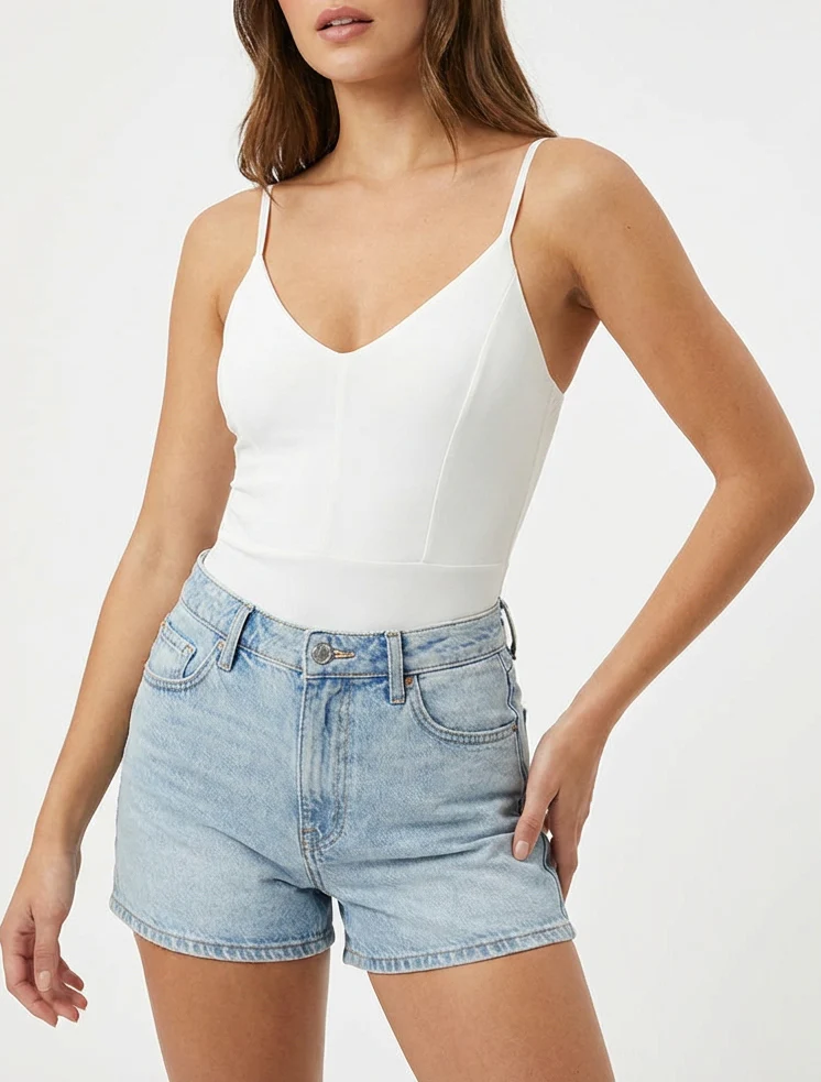 Body met V-hals en fijne bandjes - Wit - Image 4