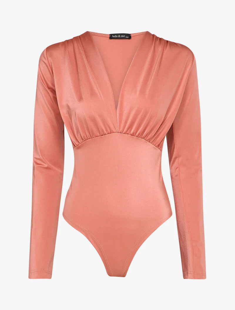 Body stretch met geplooide V-hals - Roze