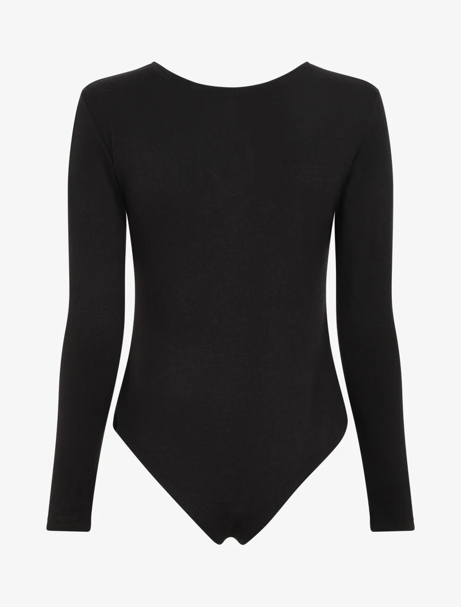 Body van effen mesh met V-hals met rits - zwart - Image 2