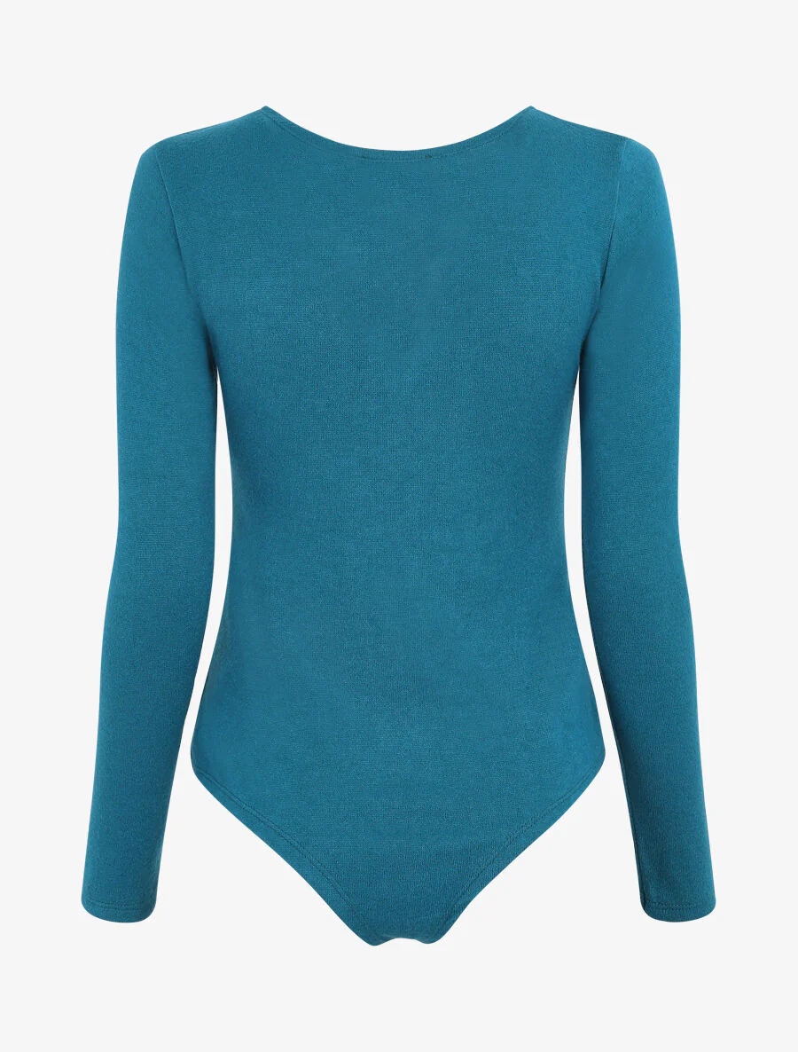 Body van effen mesh met V-hals met rits - Blauwgroen - Image 2