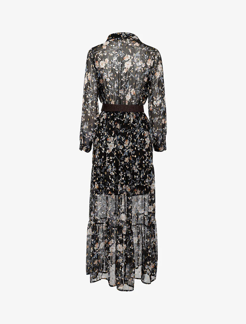 Boho jurk met witte bloemenprint - zwart - Image 2