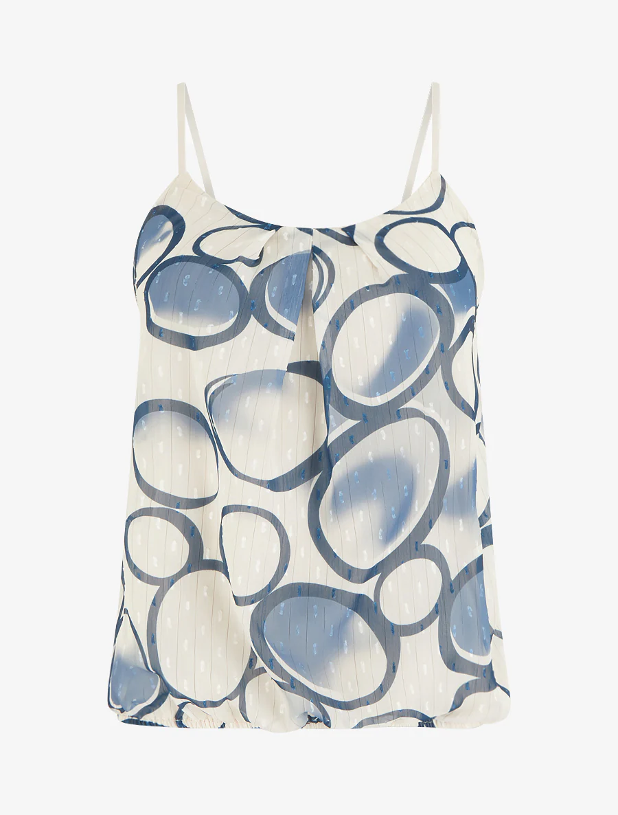 Bolgesneden caraco met cirkelprint - Marine