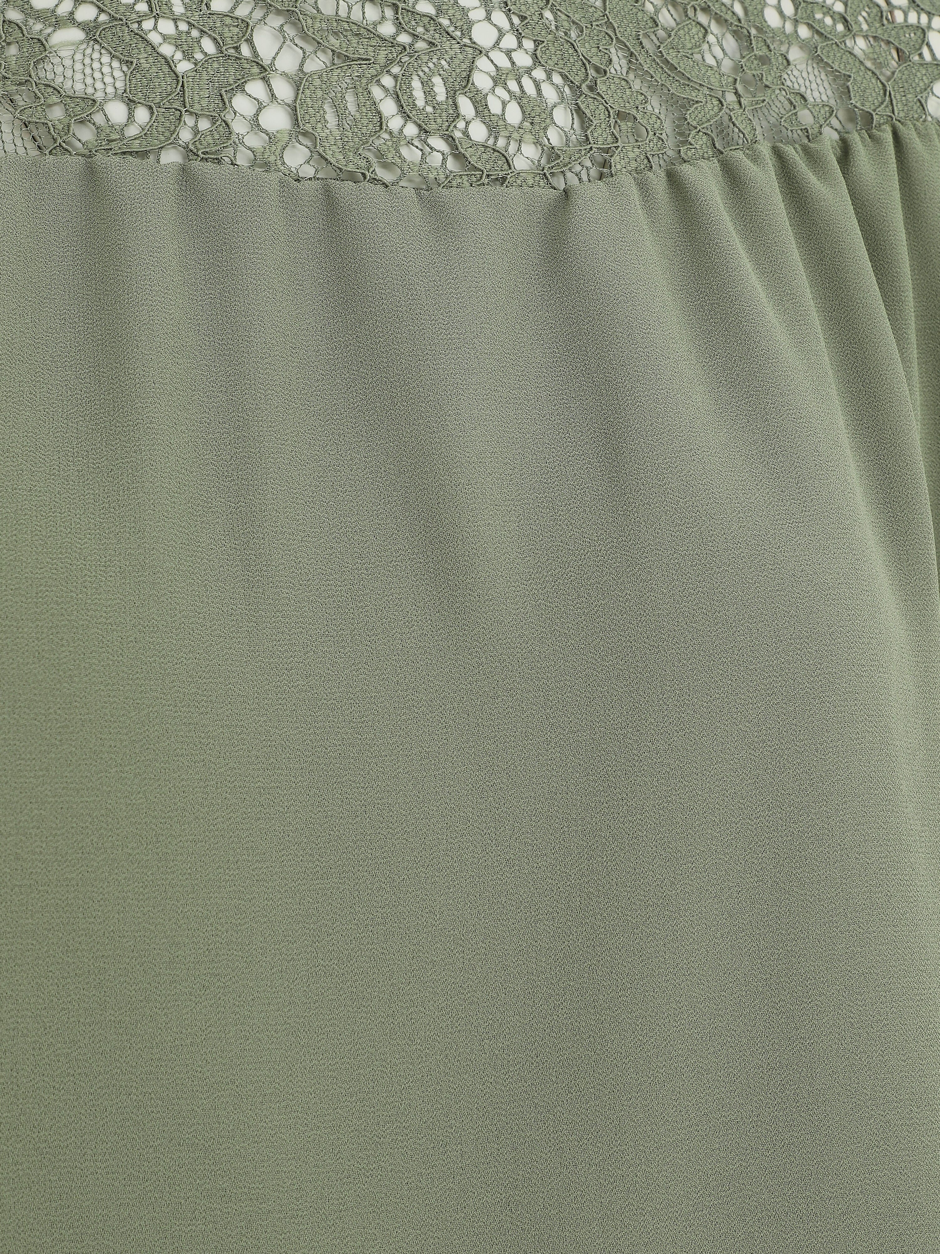 Bolvormige blouse van voile en kant - Kakigroen - Image 3