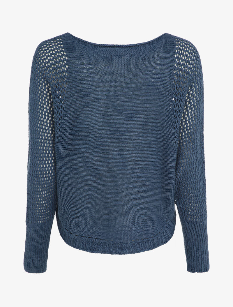 Trui met boothals en opengewerkte mouwen - Blauw - Image 2