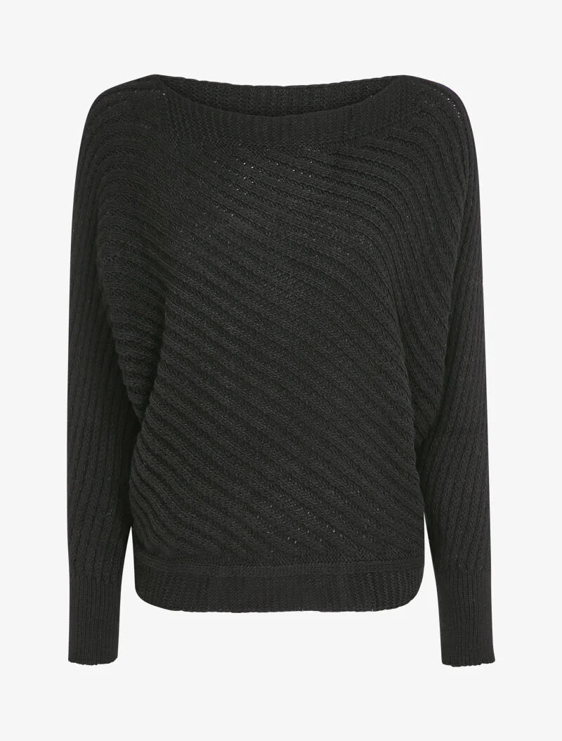 Bootskraag gestreepte tricot - Zwart