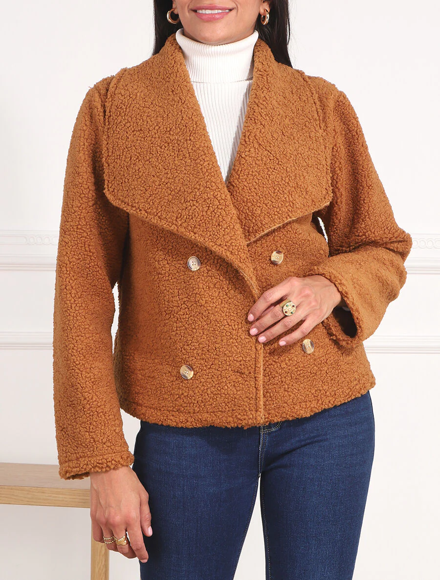 Bouclé-gebreide korte jas - Kameel - Image 3