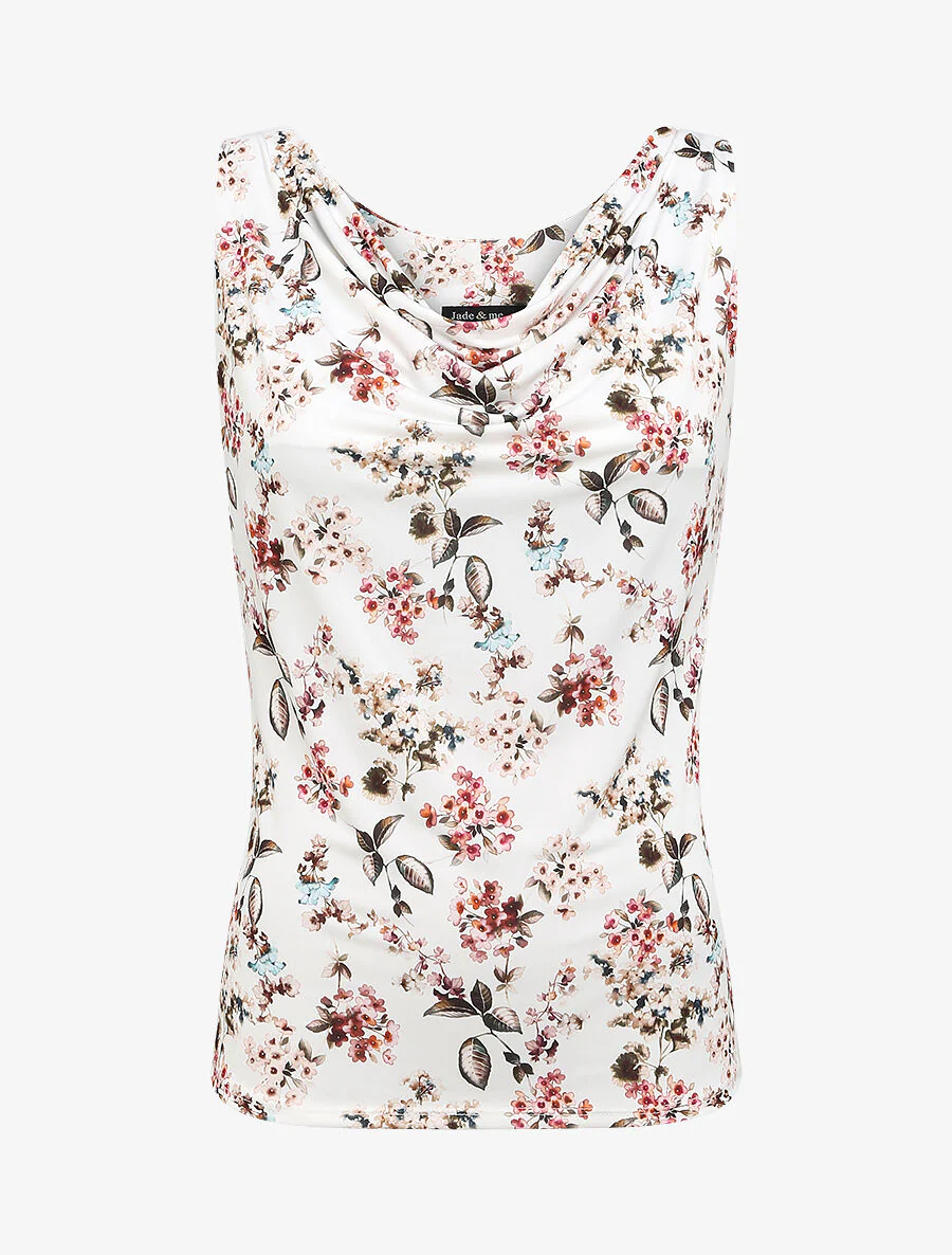Top rechts col cowl met lentebloemenprint - Wit