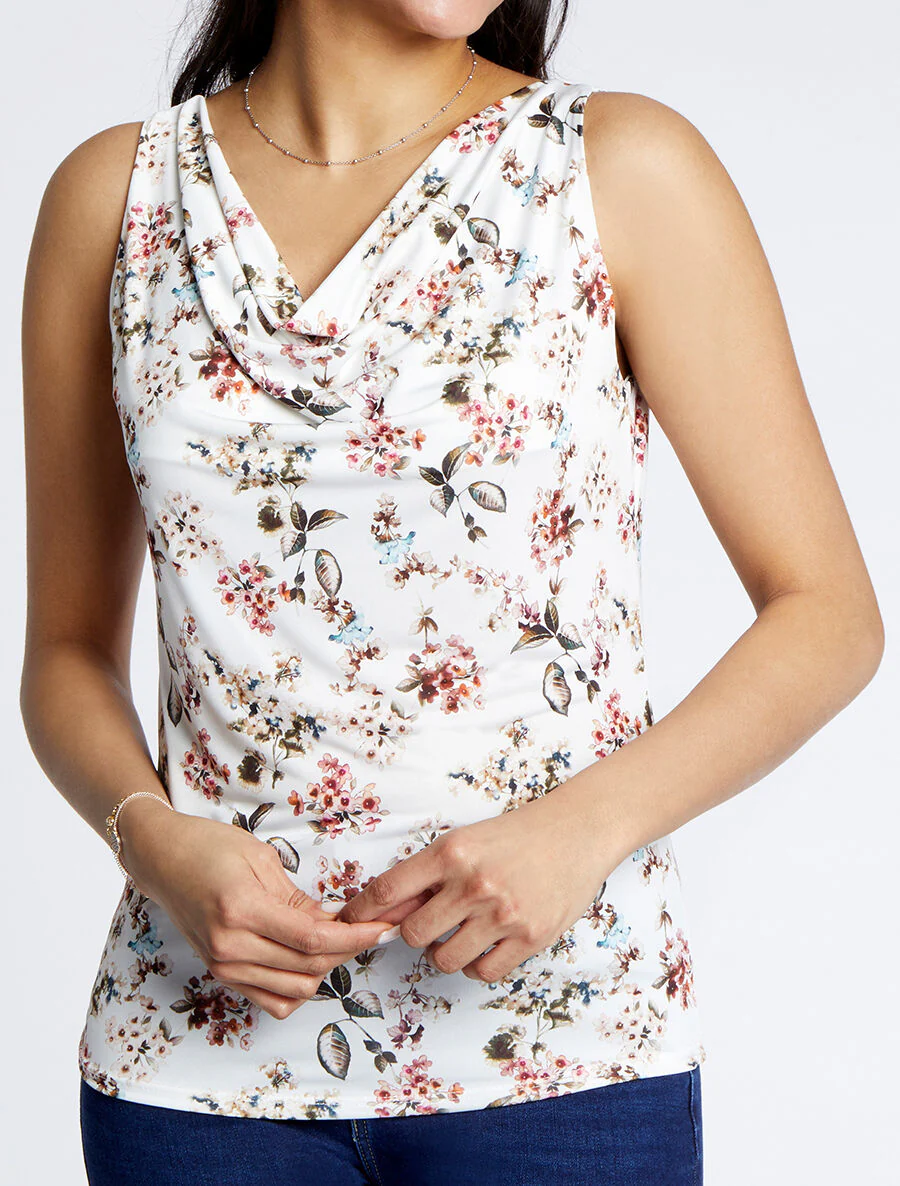 Top rechts col cowl met lentebloemenprint - Wit - Image 4