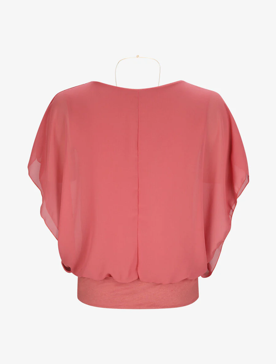 Bovenkant eenkleurige korte mouwen vleermuis - Roze - Image 2