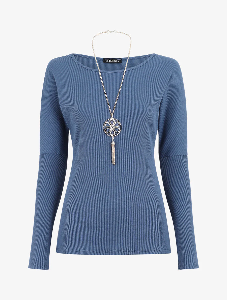 Bovenkant geribbeld eenkleurig lange mouwen - Blauw