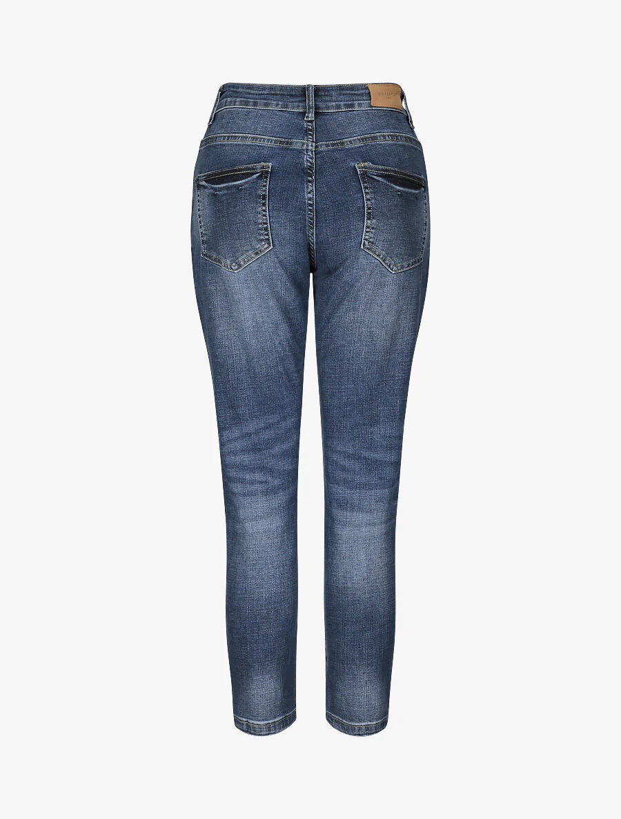 Jean boyfriend met hoge taille en gewassen - Blauw denim - Image 2