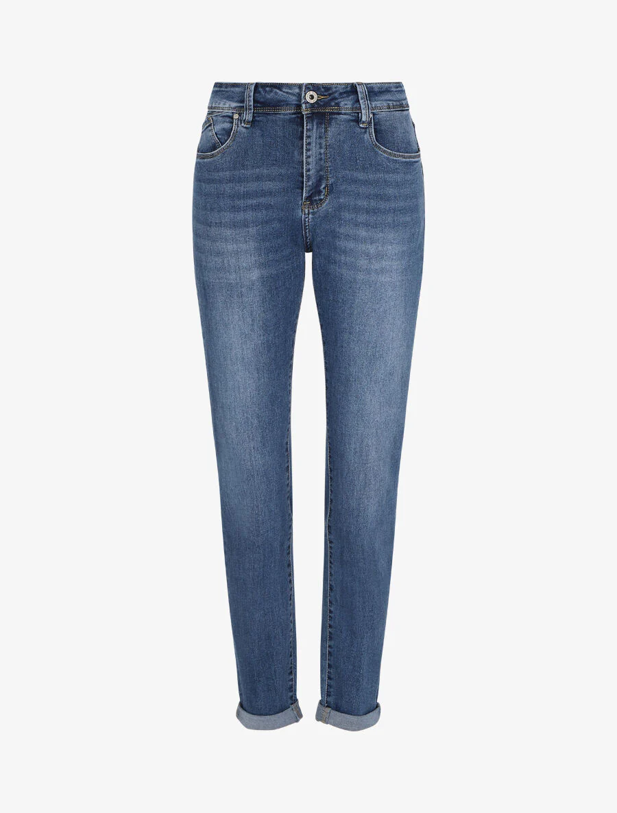 Jean boyfriend met omslag - Blauw denim