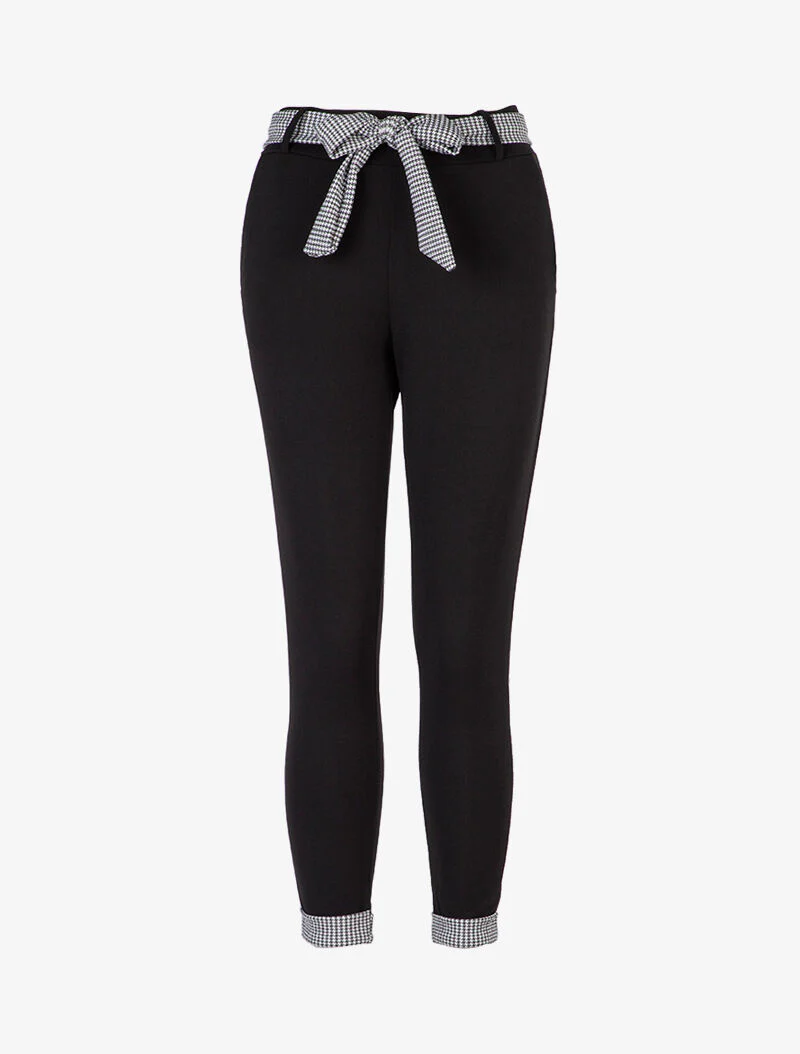 Broek 7/8 met pied-de-poule zomen - Zwart