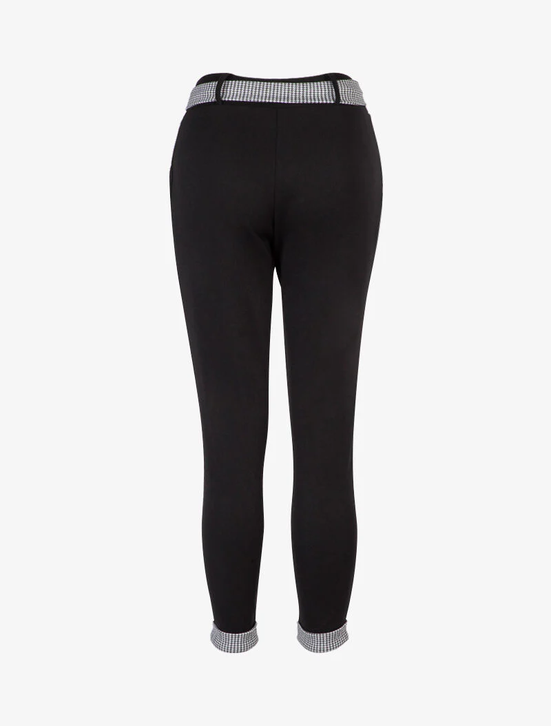 Broek 7/8 met pied-de-poule zomen - Zwart - Image 2