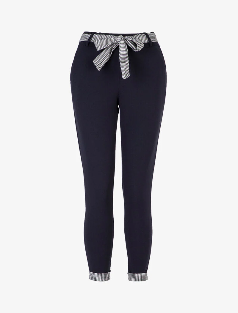 Broek 7/8 met pied-de-poule zomen - Marine