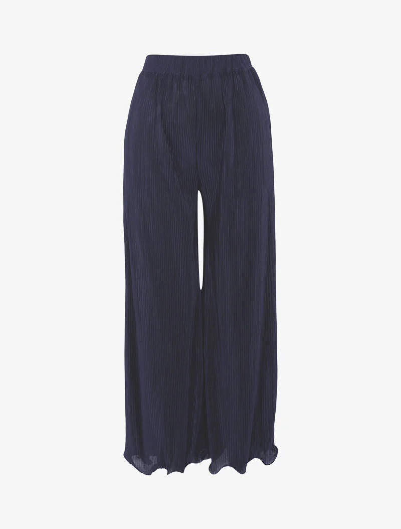Broek 7/8 met wafelstructuur - marineblauw