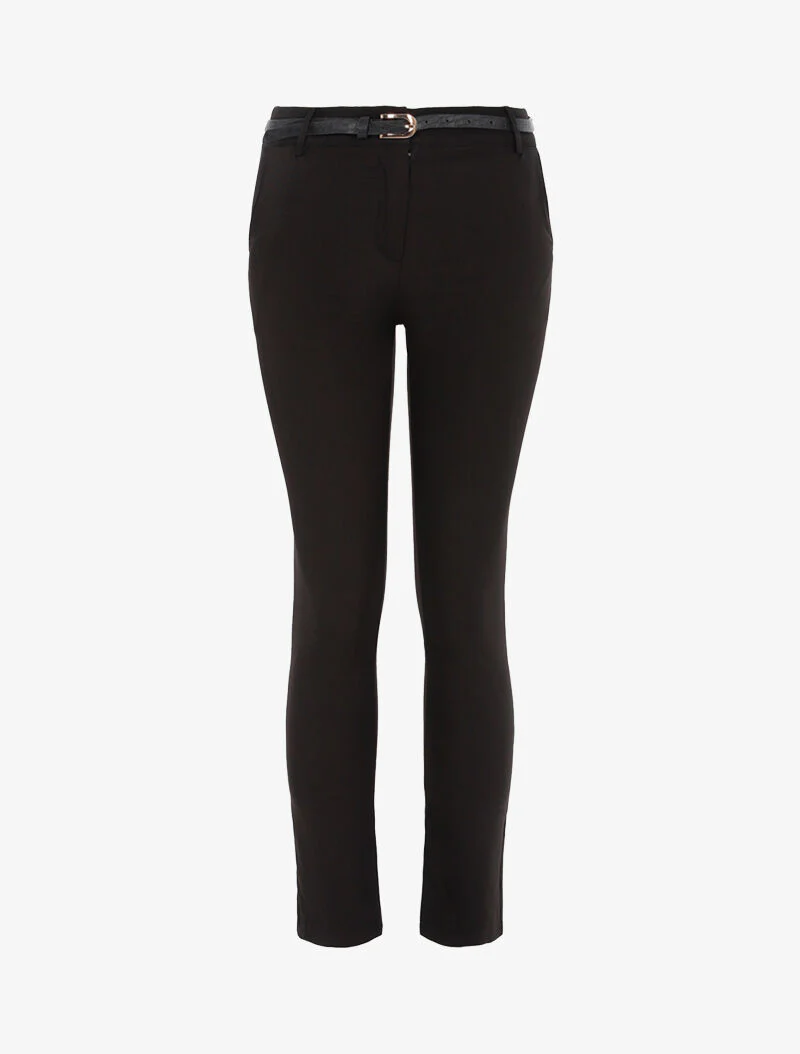 Effen broek met riem - zwart