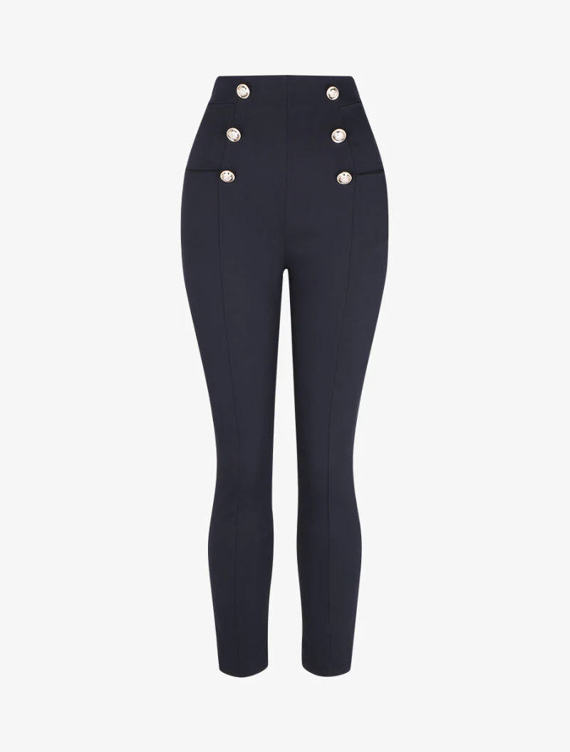 Empire broek met decoratieve knopen - Marineblauw