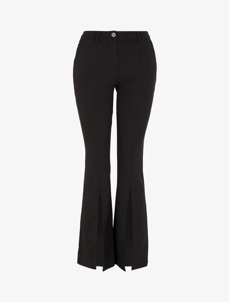 Voor gespleten flare broek aan de voorkant - zwart