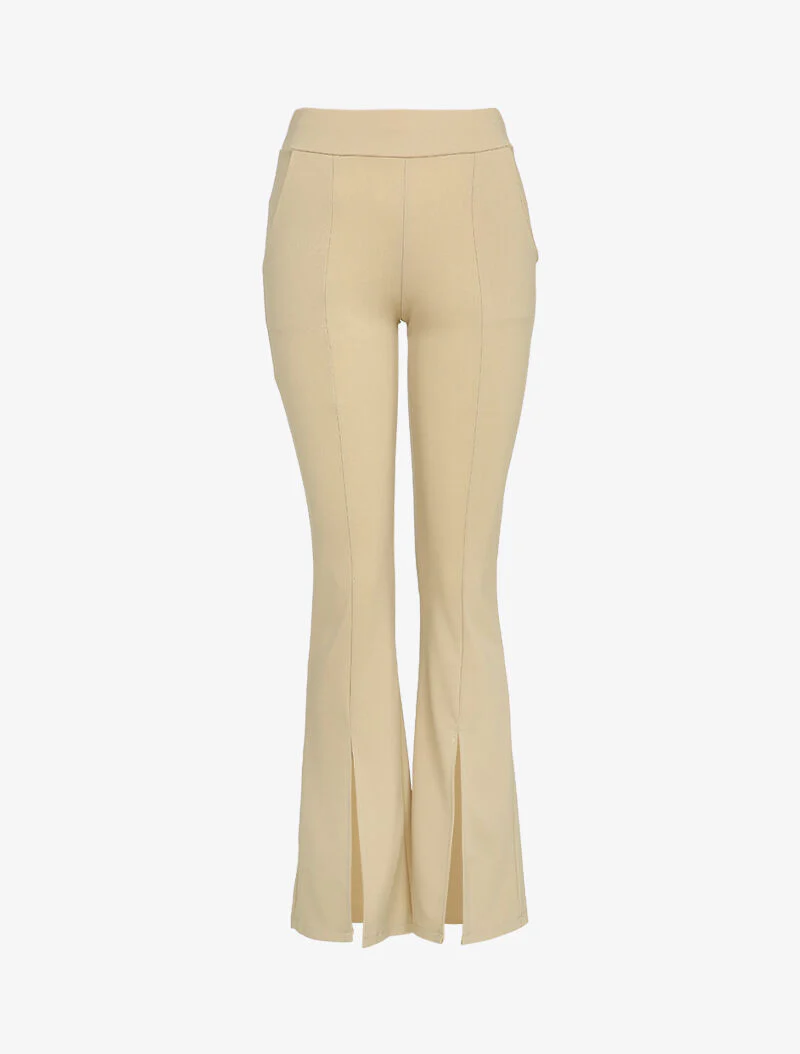 Gespleten flare broek - Beige