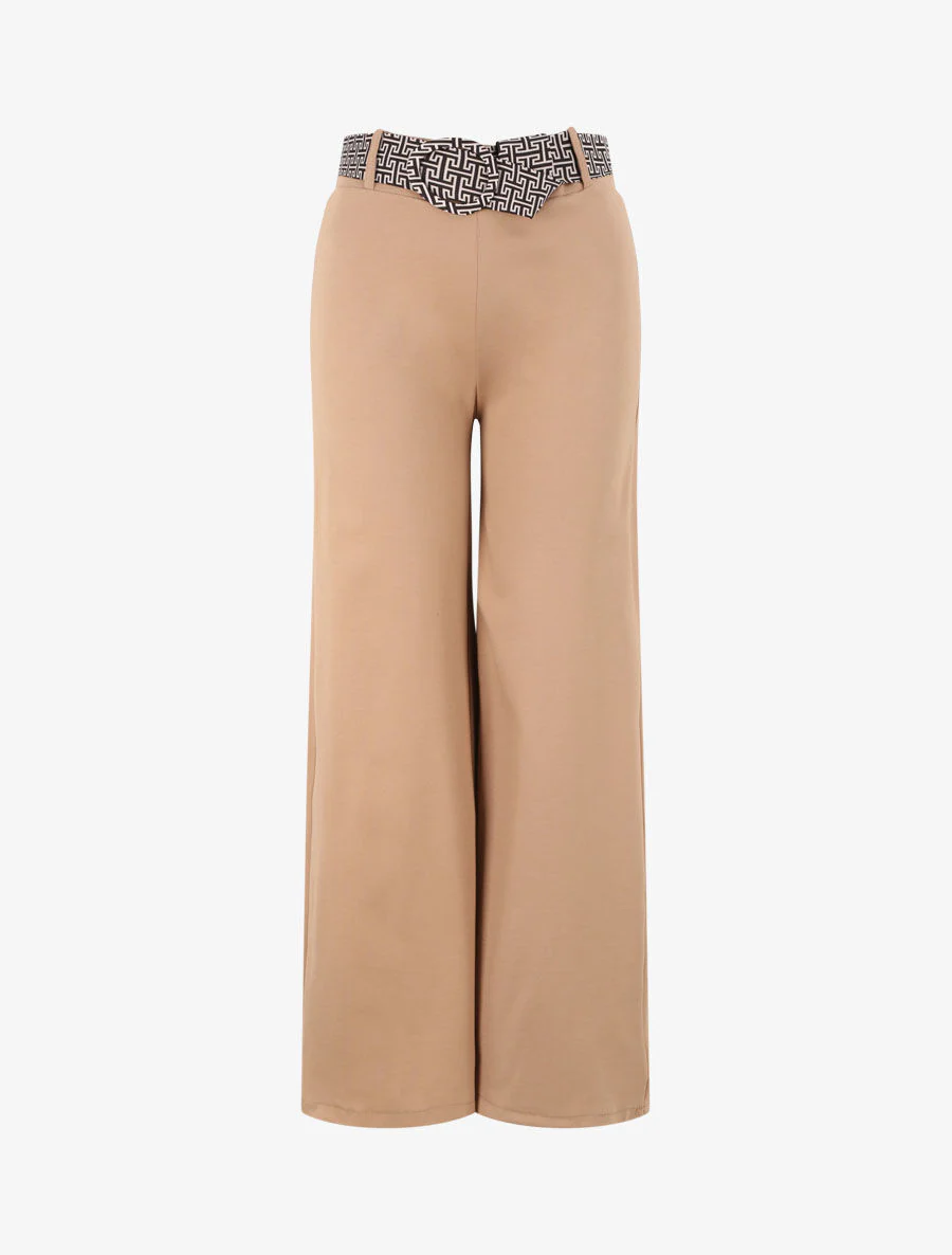 Flared broek met grafische print en riem - Kameel