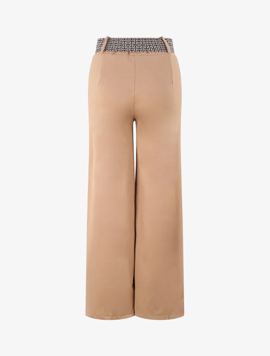 Flared broek met grafische print en riem - Kameel - Image 2