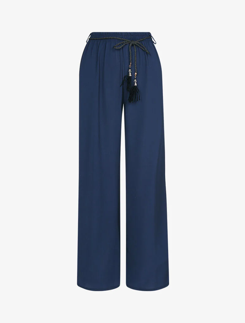 Broek met opengewerkt crêpe-effect - Marineblauw