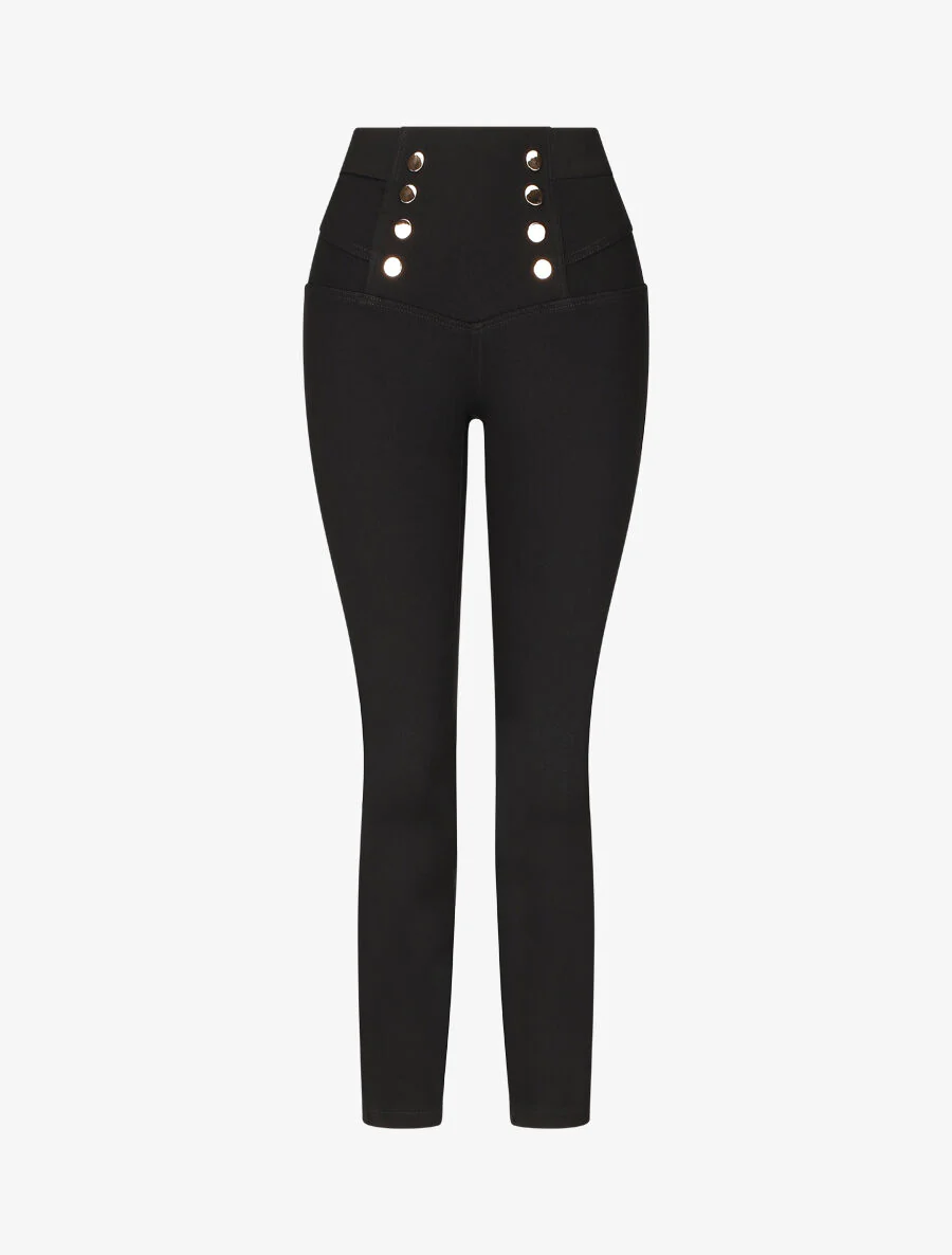 Broek in jeggingstijl met overslag - Zwart